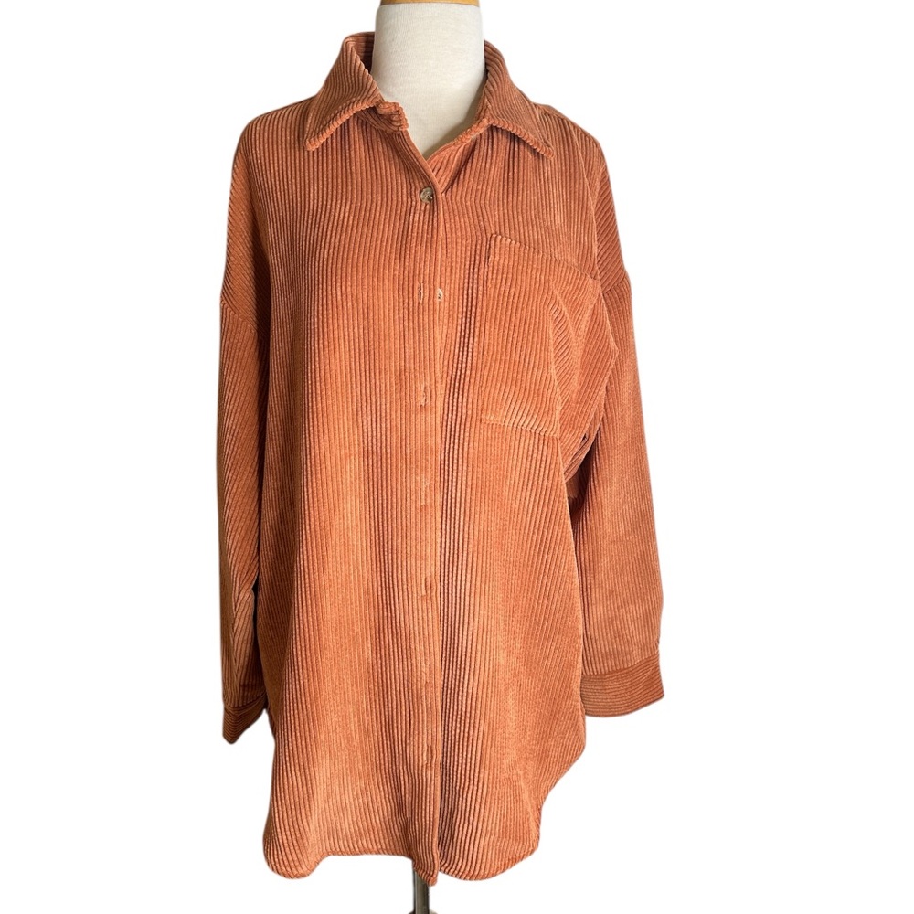 Aura Warm Orange Ribbed Corduroy Shacket